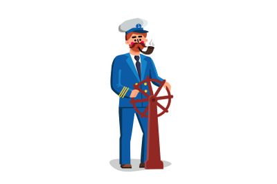 Sailor Captain Person Holding Ship Wheel Vector