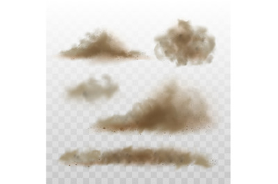 Dust Sand Cloud On Dirty Road From Car Set Vector
