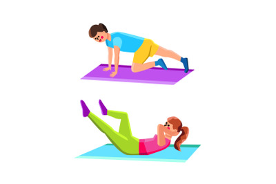 Home Exercise Sport Doing Man And Woman Vector