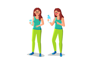 Lactose Intolerance Girl Hold Glass Of Milk Vector