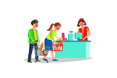 Supermarket Clients People Near Cash Desk Vector