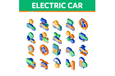 Electric Car Transport Isometric Icons Set Vector