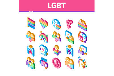 Lgbt Homosexual Gay Isometric Icons Set Vector