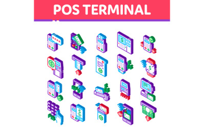 Pos Terminal Device Isometric Icons Set Vector