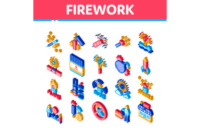 Firework Pyrotechnic Isometric Icons Set Vector