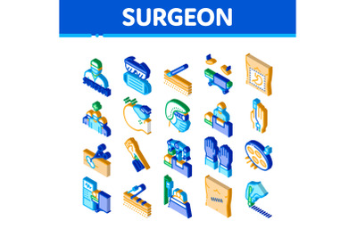 Surgeon Medical Doctor Isometric Icons Set Vector