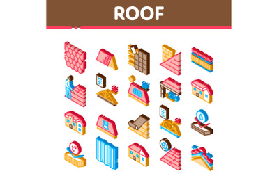 Roof Housetop Material Isometric Icons Set Vector