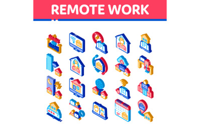 Remote Work Freelance Isometric Icons Set Vector