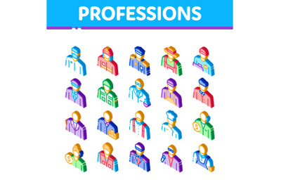 Professions People Isometric Icons Set Vector