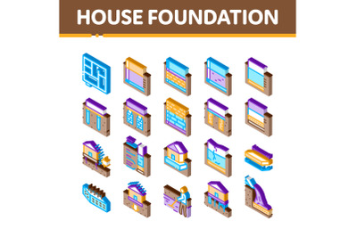 House Foundation Base Isometric Icons Set Vector