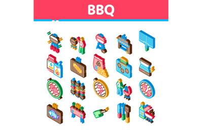 Bbq Barbecue Cooking Isometric Icons Set Vector