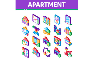 Apartment Building Isometric Icons Set Vector