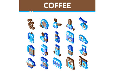 Coffee Energy Drink Isometric Icons Set Vector