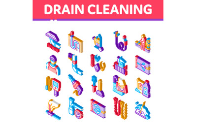 Drain Cleaning Service Isometric Icons Set Vector