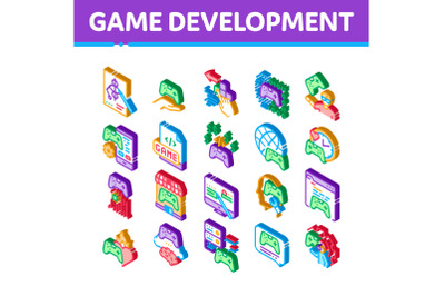 Video Game Development Isometric Icons Set Vector