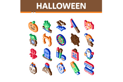 Halloween Celebration Isometric Icons Set Vector