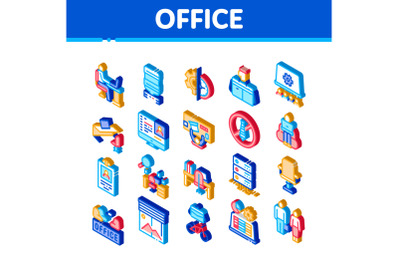 Office And Workplace Isometric Icons Set Vector