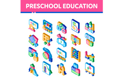 Preschool Education Isometric Icons Set Vector