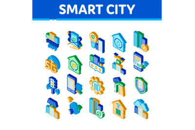 Smart City Technology Isometric Icons Set Vector