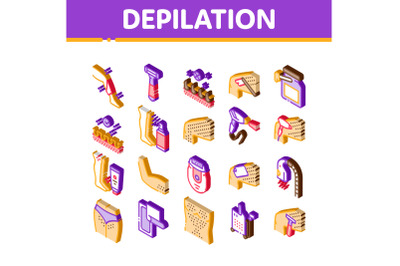 Depilation Procedure Isometric Icons Set Vector