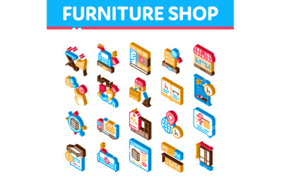 Furniture Shop Market Isometric Icons Set Vector