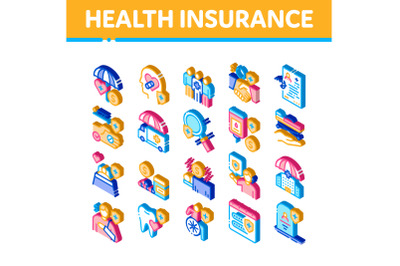 Health Insurance Care Isometric Icons Set Vector