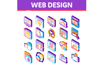 Web Design Development Isometric Icons Set Vector