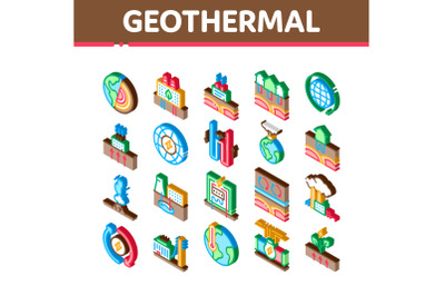 Geothermal Energy Isometric Icons Set Vector