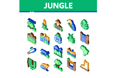 Jungle Tropical Forest Isometric Icons Set Vector