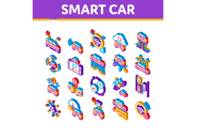 Smart Car Technology Isometric Icons Set Vector