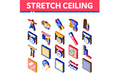 Stretch Ceiling Tile Isometric Icons Set Vector