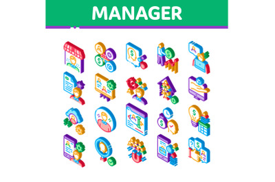 Account Manager Work Isometric Icons Set Vector