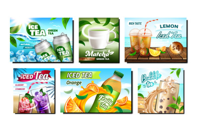 Ice Tea Creative Promotional Posters Set Vector