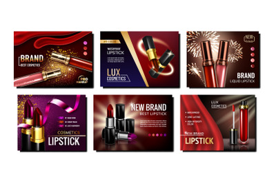 Lipstick Creative Advertising Posters Set Vector