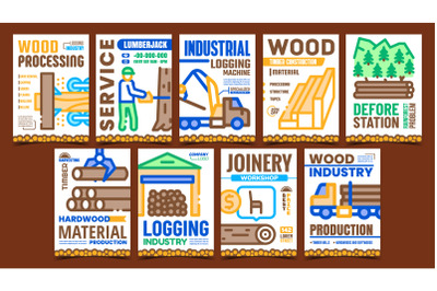 Logging Industry Creative Promo Posters Set Vector