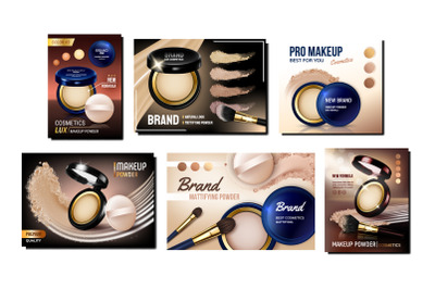 Powder Cosmetics Creative Promo Posters Set Vector