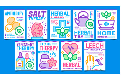 Traditional Naturopathy Promo Posters Set Vector