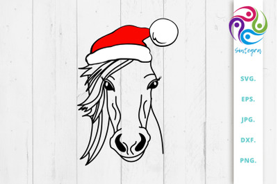 Horse With Christmas Hat Svg File