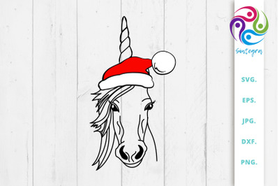 Unicorn With Christmas Hat Svg File