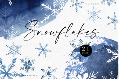 Snowfalkes clipart, Watercolor winter holiday clipart, hand drawn navy blue snowflakes for planner or gift tags