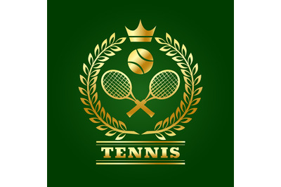 Tennis design template with Laurel Rackets and Ball isolated on green.