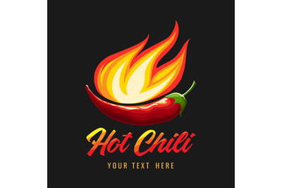 Burning Chili Pepper eblem or poster template.Vector illustration