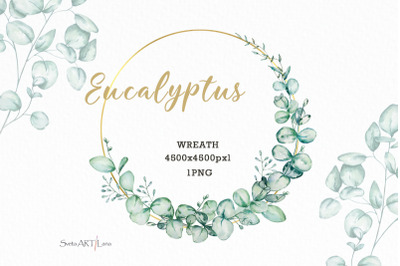 Watercolor Eucalyptus Wreath Clipart, Greenery wreath