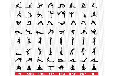 SVG Yoga and Fitness&2C; Black silhouettes&2C; Digital clipart