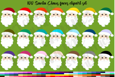 100 Santa Claus faces clipart, Christmas holiday clipart