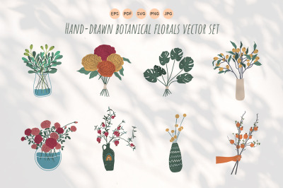 Hand-drawn botanical florals vector set