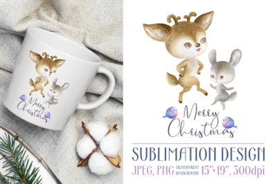 Christmas design with deer and bunny