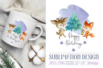 Christmas design with deer and fox