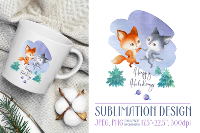 Christmas design with wolf and fox