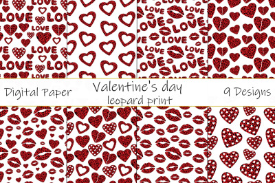 Valentine&#039;s day pattern. Leopard heart pattern. Leopard lips